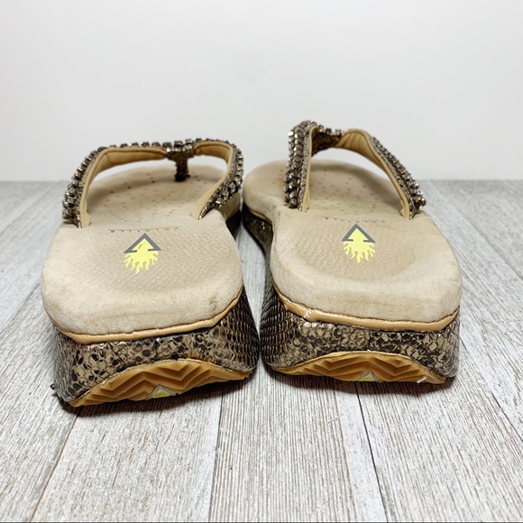 Snakeskin Print Rhinestone Wedges Thong Sandals - Picture 4 of 5